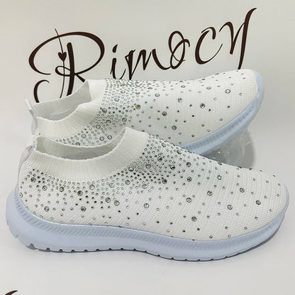 Rimocy Crystal Breathable Mesh Sneaker Shoes for Women Comfortable Soft Bottom Flats Plus Size 43 Non Slip Casual Shoes Woman