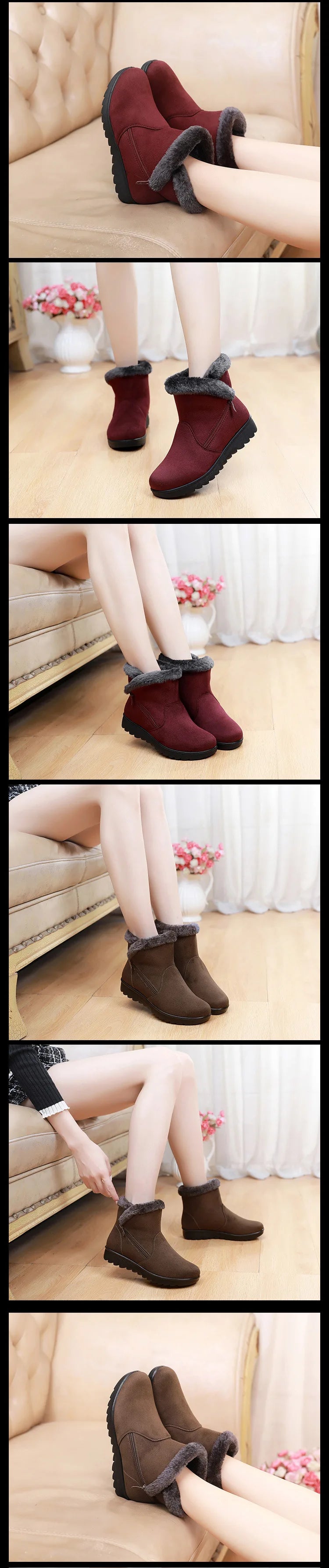 WOIZGIC Women Female Ladies Old Mother Snow Shoes Boots Platform Woollen Cloth Zipper Winter Plush Warm round toe