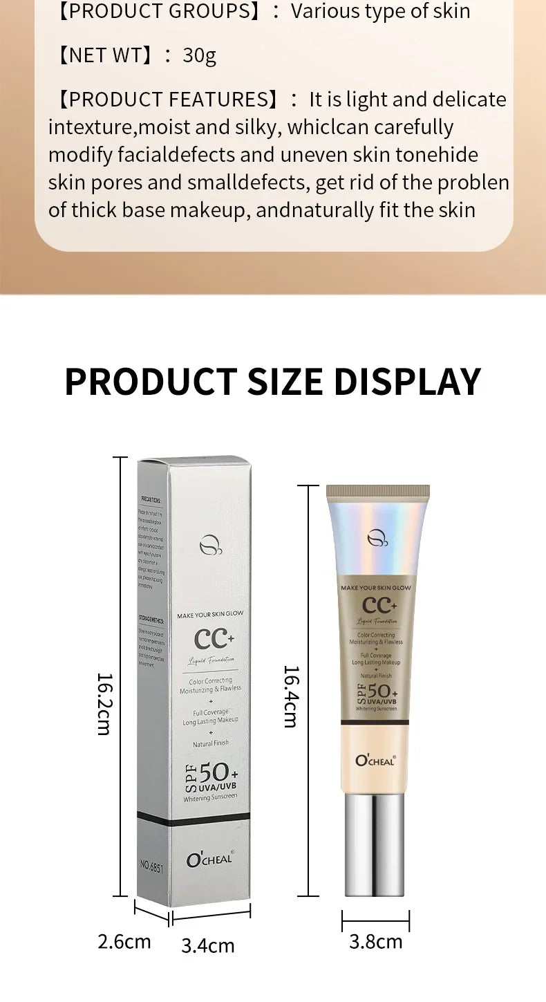 CC Cream Oil Control Even Skin Tone Nourish Brighten Skin Waterproof Concealer Cover Blemishes Make Up Foundation Cream Makeup