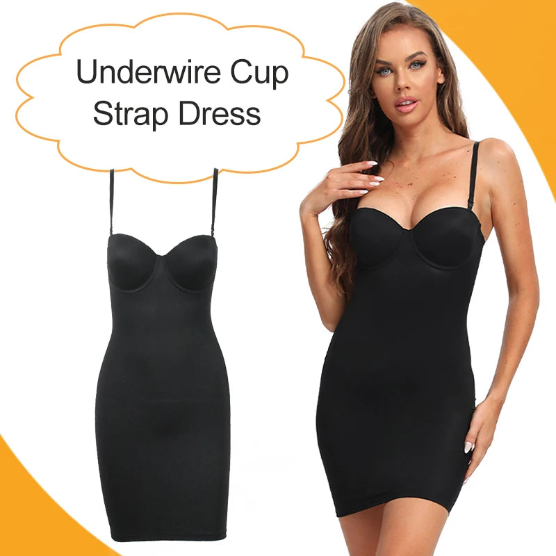 Women Stretch Straight Dress With Underwire Cup Simple Sexy Dresses Spaghetti Strap Tube Bodycon One-piece Pencil Underdress