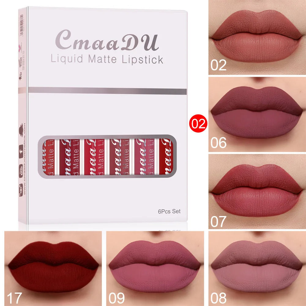 6 PCS Liquid Lip Gloss Set Make-up Non-stick Cup Lip Makeup Waterproof Long lasting Beauty Cosmetics Korean lipsticks