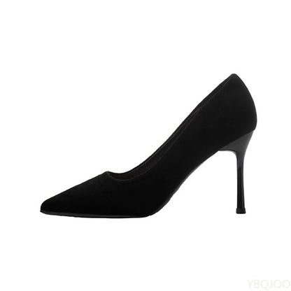 New Fashion women's shoes Sexy black high heels Sharp pointed suede pumps Elegant Shallow Mouth Etiquette Shoes Mujer Zapatos