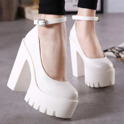 Sexy Thick-soled Single Shoes Women's 14CM High Heels European American Fashion Buckle Women's Platform Heels Pumps Bridal Shoes