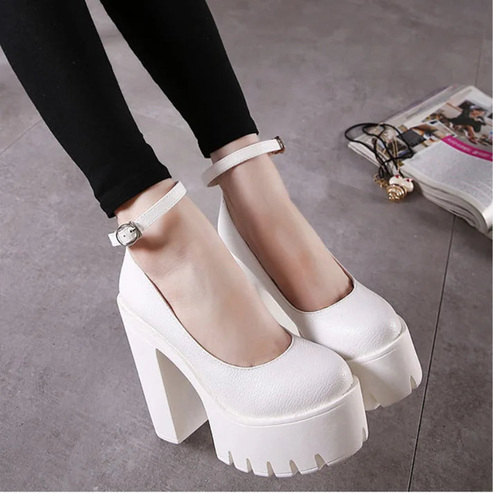 Sexy Thick-soled Single Shoes Women's 14CM High Heels European American Fashion Buckle Women's Platform Heels Pumps Bridal Shoes