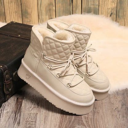 Cold-proof and Warm Winter Ladies Shoes 2024 New Lace Up Design Women's Platform Boots Waterproof Anti-slip Fashion Short Boots