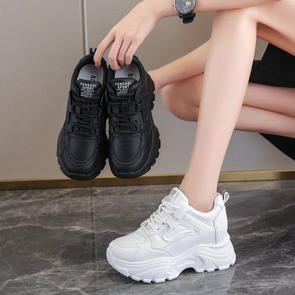 White Platform Women's Sneakers 2024 Spring Lace-Up Thick Bottom Vulcanize Shoes Woman Pu Leather Breathable Sports Shoes Ladies