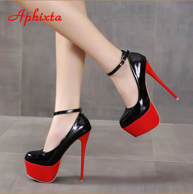 Aphixta 2024 Hot Sale Party Disco Dance Pumps Women 5.5cm Platform Girding Buckle 16cm Super High Thin Heels Fashion Pumps