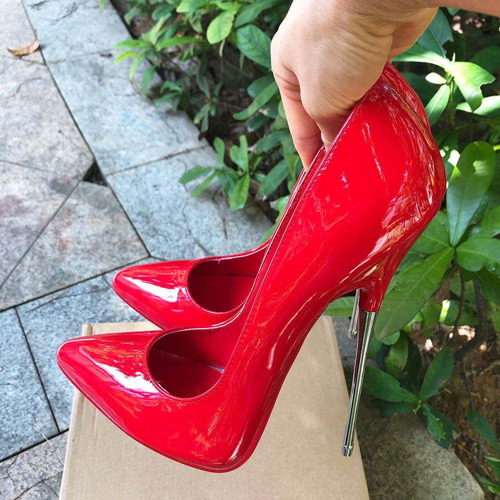 16cm Extreme Metal High Heels Stilettos Sexy Women Solid Black With Red inside Pumps Fetish Model Party Unisex Shoes Size 35-46