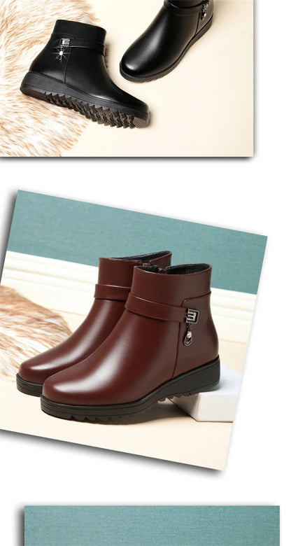 Autumn Winter Mum Warm Cotton Soft Shoes Women  Fleece Side Zip Thick Bottom Short Boots Leisure Round Head Flats Boots