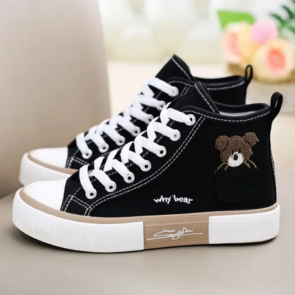 Cute Women's Canvas Shoes Women Shoes Pocket Bear Ladies Sneakers Versatile Female Vulcanized Shoes High Toc Zapatos Para Mujere