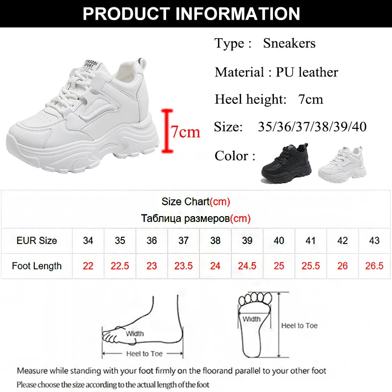 White Platform Women's Sneakers 2024 Spring Lace-Up Thick Bottom Vulcanize Shoes Woman Pu Leather Breathable Sports Shoes Ladies