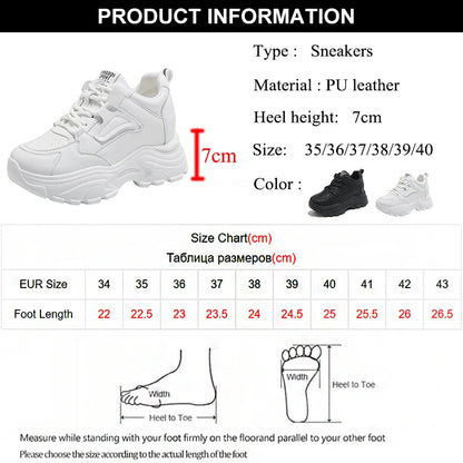 White Platform Women's Sneakers 2024 Spring Lace-Up Thick Bottom Vulcanize Shoes Woman Pu Leather Breathable Sports Shoes Ladies