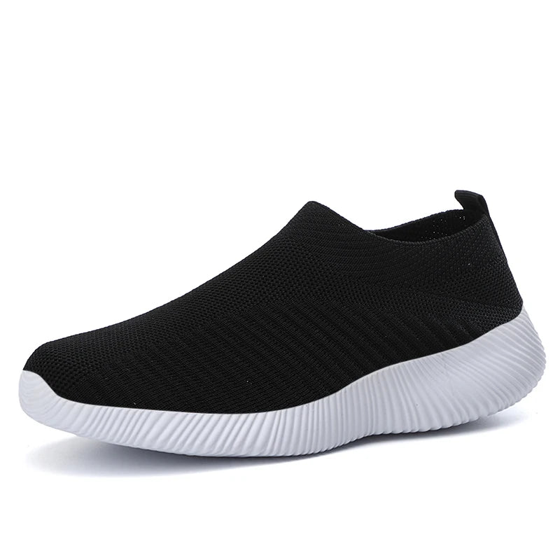 Women's Solid Color Mesh Sneakers Flying Woven Walking Fashion Slip-on Flat Shoes Sports Running Tennis