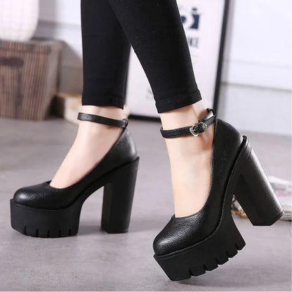 Sexy Thick-soled Single Shoes Women's 14CM High Heels European American Fashion Buckle Women's Platform Heels Pumps Bridal Shoes