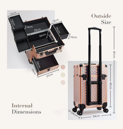 Professional Makeup Suitcase with Wheels Large Storage Cosmetic Trolley with Slide Drawer Lock Rolling Make-up Case Nail Tech