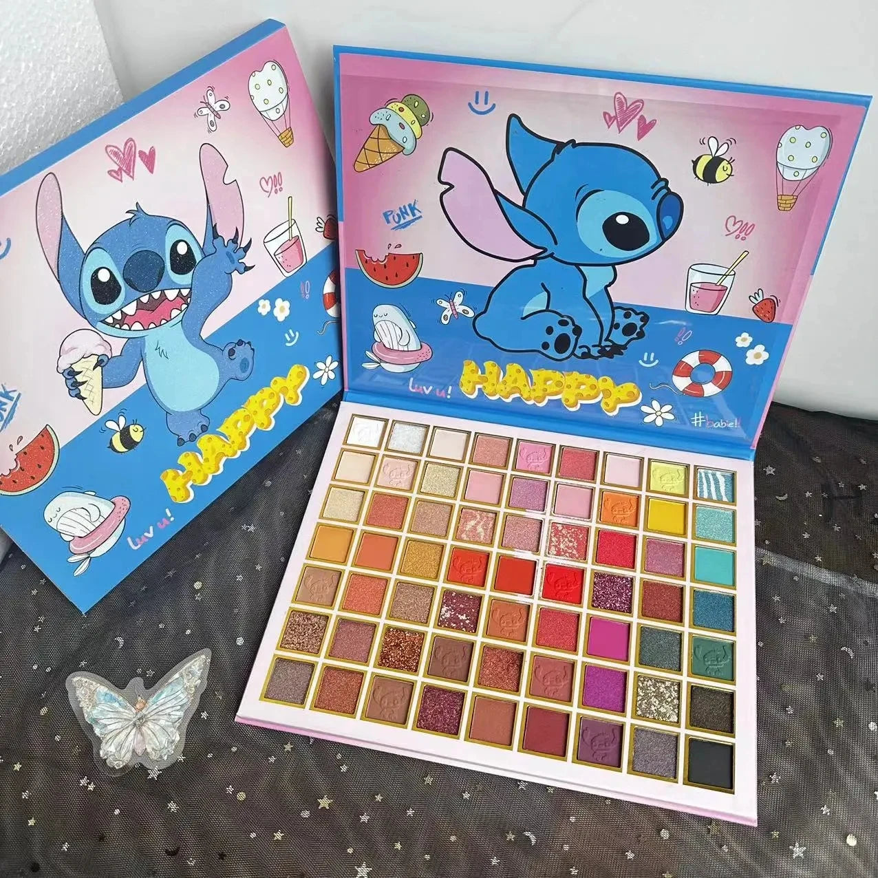 Stitch Eye Shadow Tray Lilo & Stitch Cartoon Bead Matte Highlight Blusher Fine Flash Integration Eye Shadow Girl'S Make Up Gift