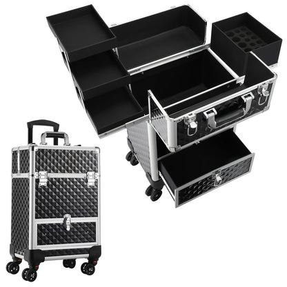 Professional Makeup Suitcase with Wheels Large Storage Cosmetic Trolley with Slide Drawer Lock Rolling Make-up Case Nail Tech