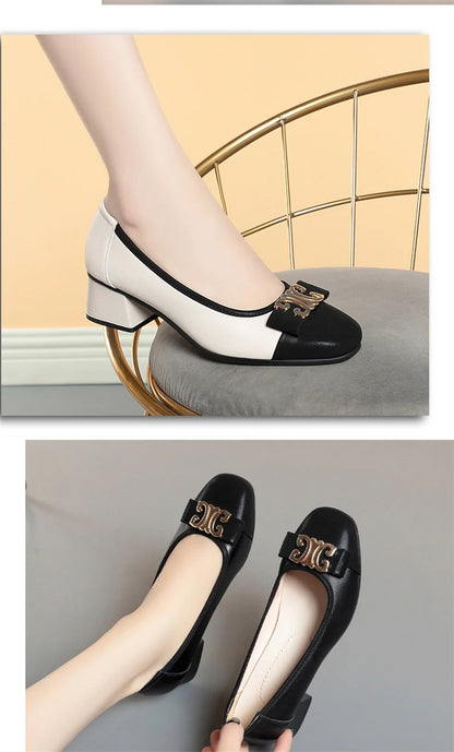 French Style 2024 New Soft Leather Soft Sole Shallow Mouth Sleeves Single Shoes Summer All-match Low Heel Women's Shoes