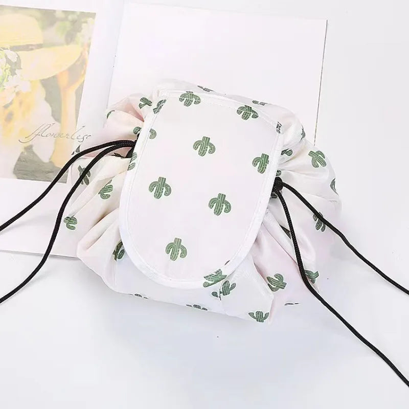 Women Drawstring Cosmetic Bag Travel Storage Makeup Bag Organizer Foldable Make Up Pouch Portable Waterproof Toiletry Case