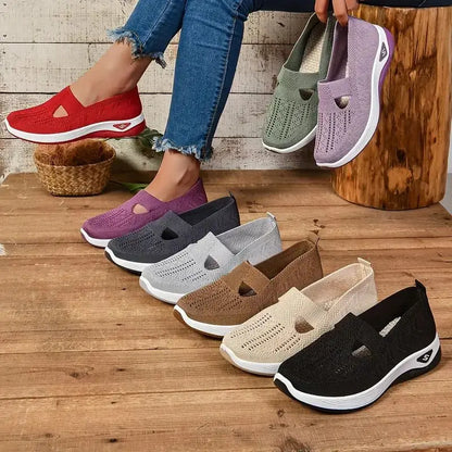 Soft Sole Knitted Sneakers For Women Breathable Comfort Casual Sports Shoes Woman Lightweight Hollow Out Mesh Flats Summer Shoes