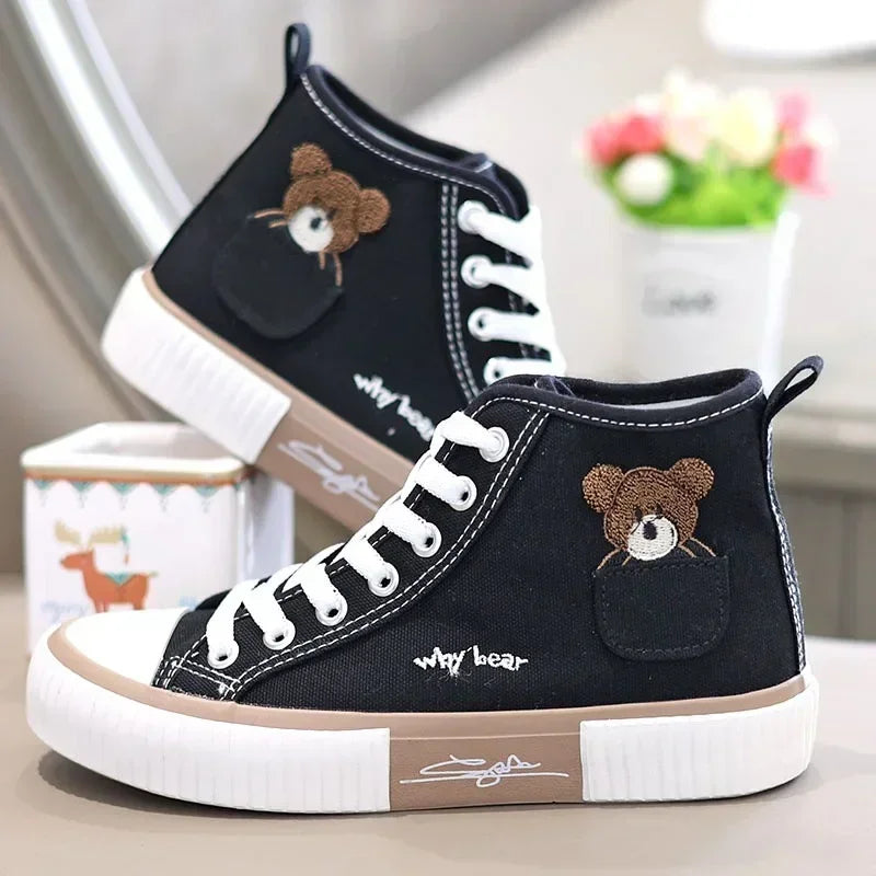 Cute Women's Canvas Shoes Women Shoes Pocket Bear Ladies Sneakers Versatile Female Vulcanized Shoes High Toc Zapatos Para Mujere