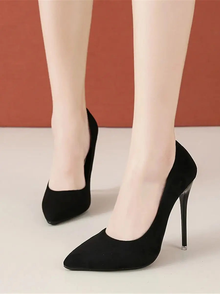 12cm high heel suede high heels female pointy thin heel shallow mouth Korean version pink single shoes large size 45