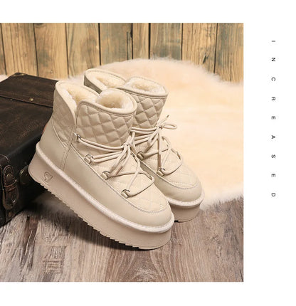 Cold-proof and Warm Winter Ladies Shoes 2024 New Lace Up Design Women's Platform Boots Waterproof Anti-slip Fashion Short Boots