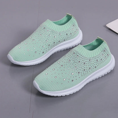 Rimocy Crystal Breathable Mesh Sneaker Shoes for Women Comfortable Soft Bottom Flats Plus Size 43 Non Slip Casual Shoes Woman