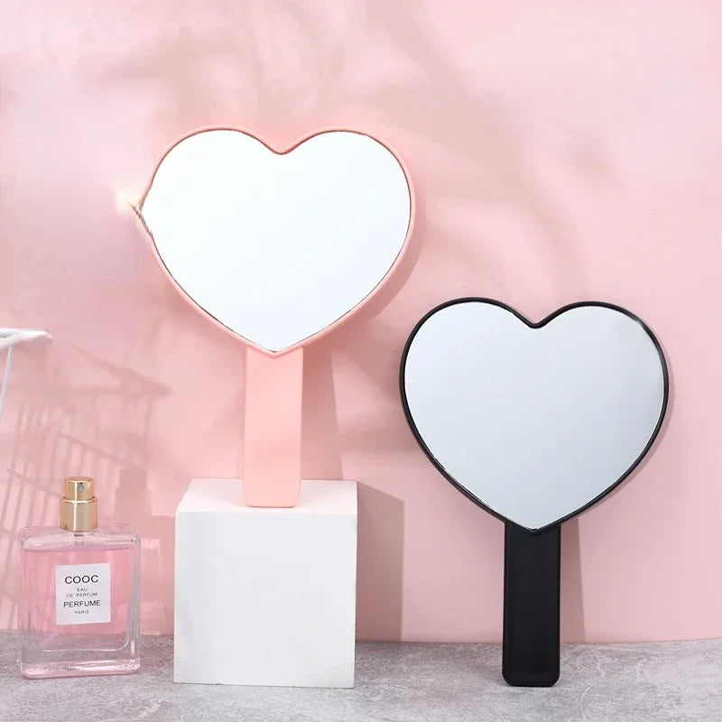 Handheld Makeup Mirror Love Heart Mirror Female Handle Makeup Cosmetic Beauty Tools Handheld Vanity Make Up Mirror