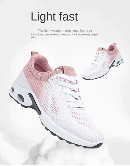 Breathable Lace-up Running Shoes for Women, Air Cushion Athletic Sneakers with Lightweight Mesh, Outdoor Sports Training Shoes