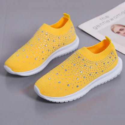 Rimocy Crystal Breathable Mesh Sneaker Shoes for Women Comfortable Soft Bottom Flats Plus Size 43 Non Slip Casual Shoes Woman