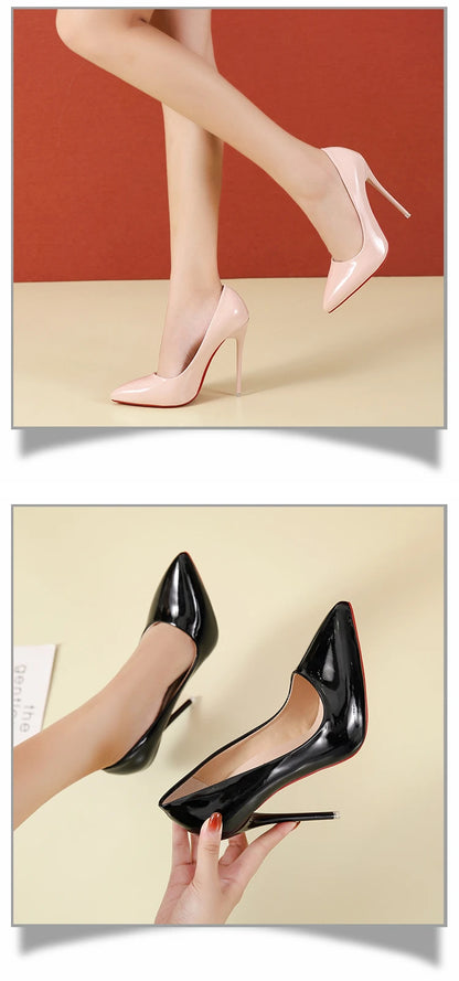 Women Shoes Red High Heels Sexy Pointed Toe 12cm Pumps Wedding Dress Shoes Nude Black Color Red Rubber Bottom High Heels