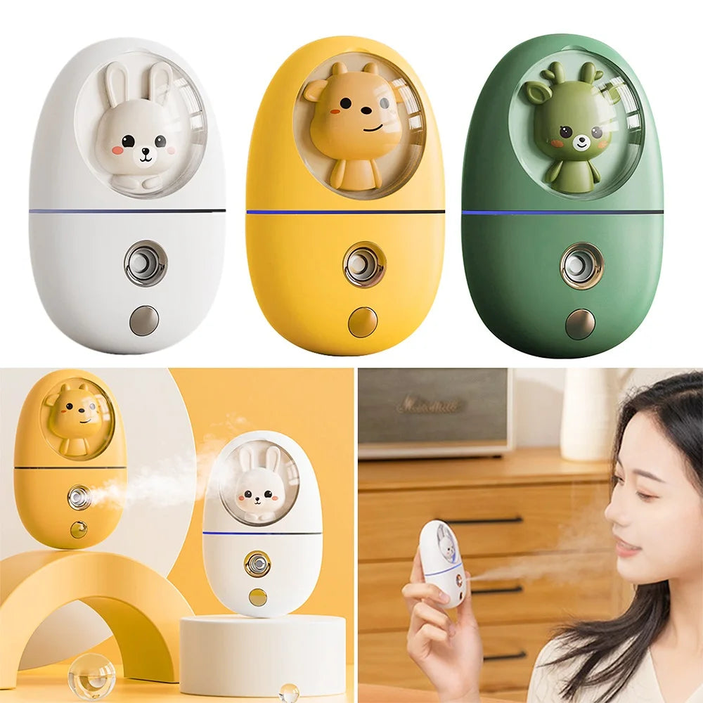 Cartoon 35ML Mini Facial Humidifier Face Nano Mist Sprayer Make Up Skin Moisturizing Hydration Nebulizer Face Steamer USB