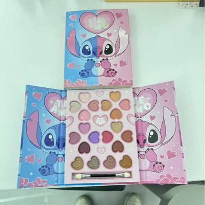 Stitch Eye Shadow Tray Lilo & Stitch Cartoon Bead Matte Highlight Blusher Fine Flash Integration Eye Shadow Girl'S Make Up Gift