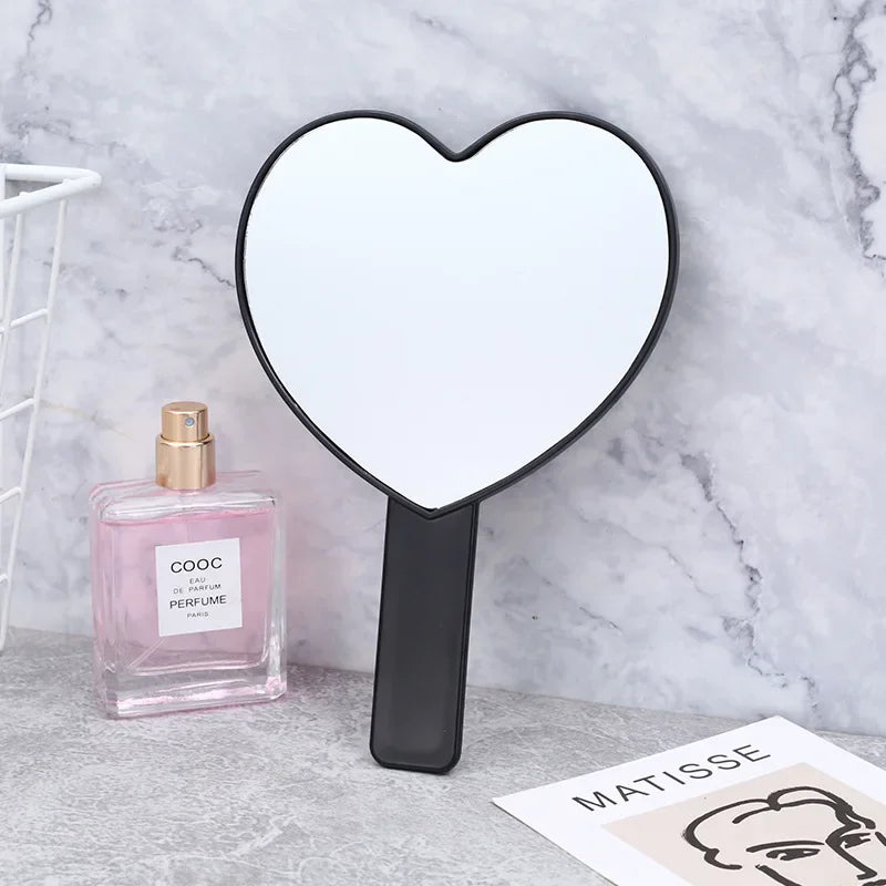 Handheld Makeup Mirror Love Heart Mirror Female Handle Makeup Cosmetic Beauty Tools Handheld Vanity Make Up Mirror