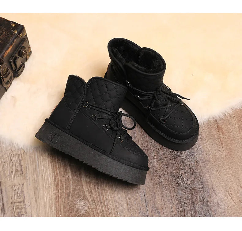 Cold-proof and Warm Winter Ladies Shoes 2024 New Lace Up Design Women's Platform Boots Waterproof Anti-slip Fashion Short Boots