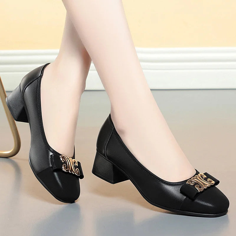 French Style 2024 New Soft Leather Soft Sole Shallow Mouth Sleeves Single Shoes Summer All-match Low Heel Women's Shoes