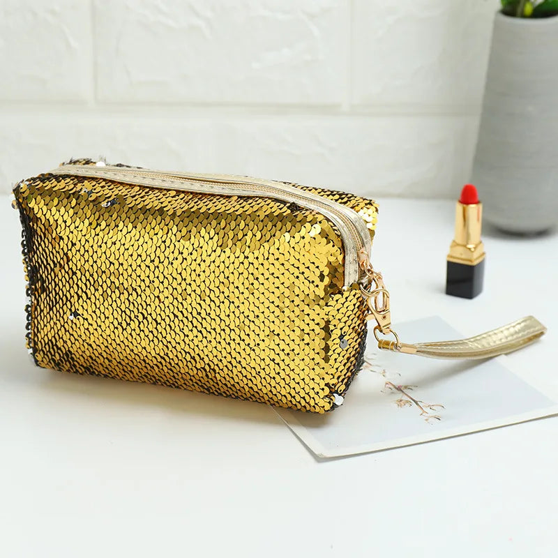 Fahsion Sequins Woman Makeup Pouches Korean Personalized Make Up Cosmetic Tote Bag Women's Bags Organizer Toiletry Travel Bag