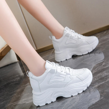 White Platform Women's Sneakers 2024 Spring Lace-Up Thick Bottom Vulcanize Shoes Woman Pu Leather Breathable Sports Shoes Ladies