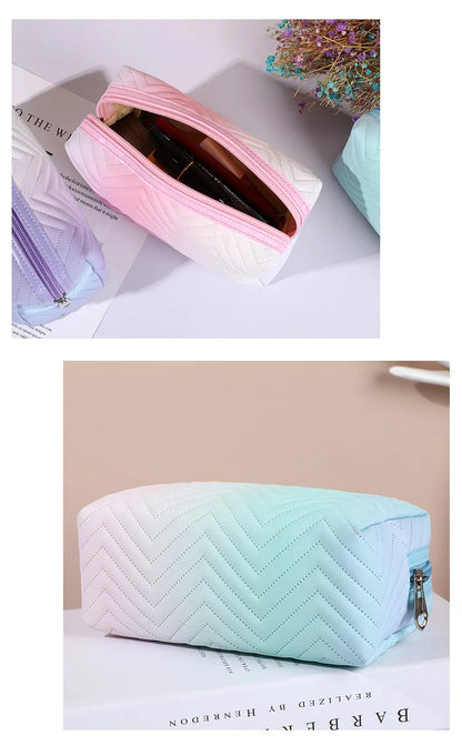 1 Pcs Gradient Color Makeup Bag for Women Zipper Pu Leather Cosmetic Bag Pouch Travel Large Female Make Up Pouch Necessaries