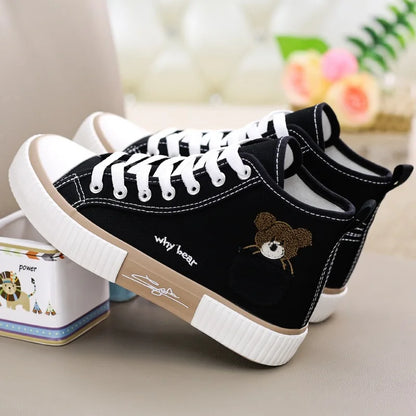 Cute Women's Canvas Shoes Women Shoes Pocket Bear Ladies Sneakers Versatile Female Vulcanized Shoes High Toc Zapatos Para Mujere