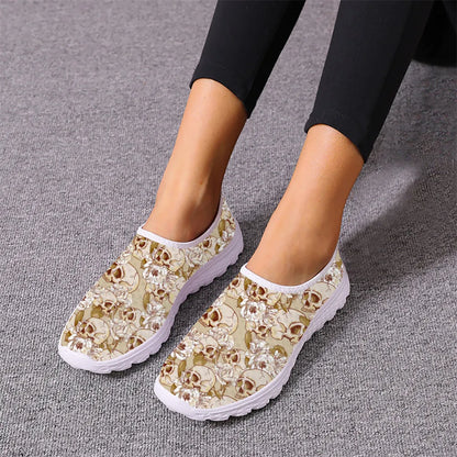 New Halloween Gift Horror Skull Rose Pattern Ladies Spring Autumn Vulcanized Shoes Breathable Trend Comfortable Lace Up Sneakers