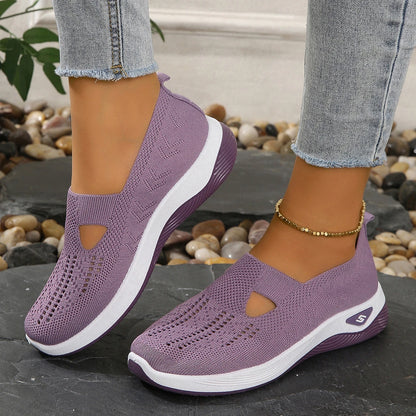 Soft Sole Knitted Sneakers For Women Breathable Comfort Casual Sports Shoes Woman Lightweight Hollow Out Mesh Flats Summer Shoes