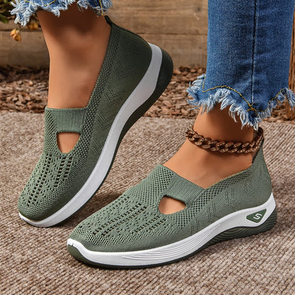 Soft Sole Knitted Sneakers For Women Breathable Comfort Casual Sports Shoes Woman Lightweight Hollow Out Mesh Flats Summer Shoes