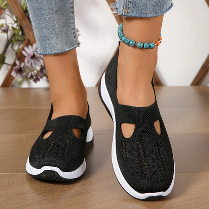 Soft Sole Knitted Sneakers For Women Breathable Comfort Casual Sports Shoes Woman Lightweight Hollow Out Mesh Flats Summer Shoes