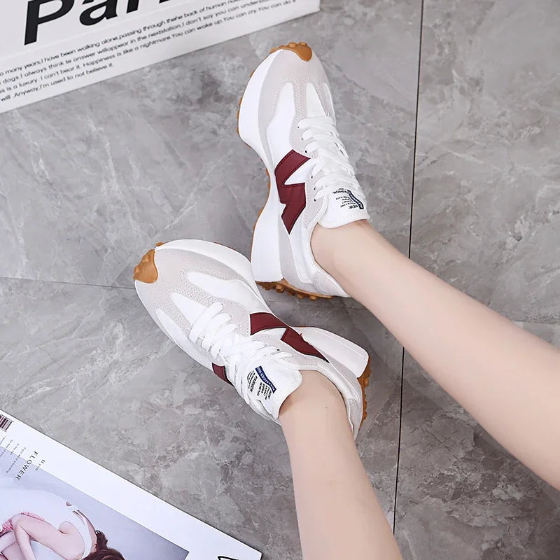 Women's Sneakers New Women's Vulcanized Shoes Fall Fashion Casual Breathable Lace-Up Sneakers Zapatos De Mujer