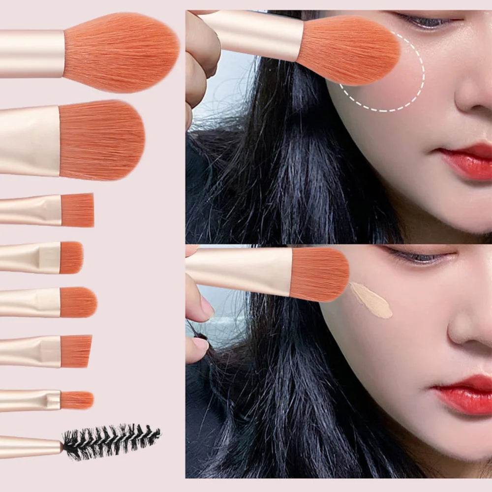 8Pcs Blusher Eyeshadow Brush Mini Makeup Brush Set Loose Powder Foundation Brushes Portable Cosmetics Applicators Make Up Tools