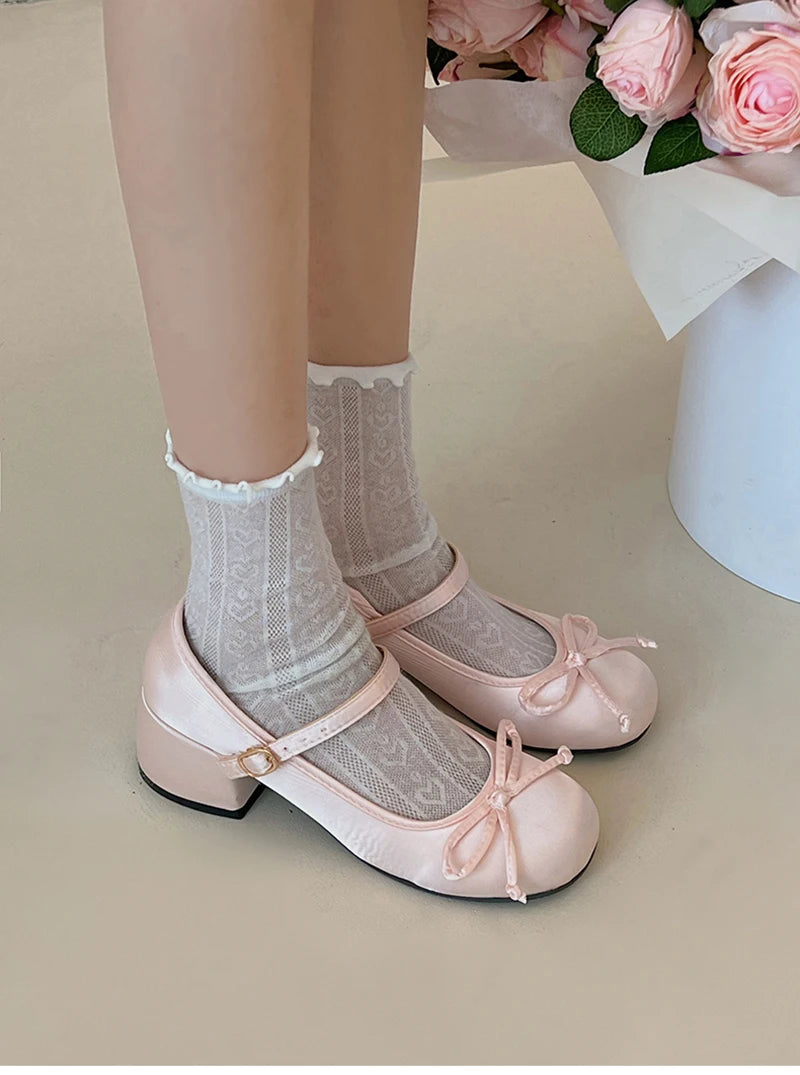 2024 Spring Autumn Mary Jane Shoes Fashion Shallow Round Toe Mid Heel Shoes Ladies Elegant Outdoor Single Pumps Shoes