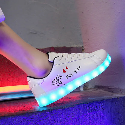 Maogu 2023 Adult Unisex Womens Mens Kid Luminous Sneakers Glowing USB Charge Boys LED Colorful Light-up Shoes Girls Footwear