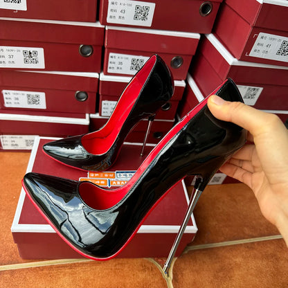 16cm Extreme Metal High Heels Stilettos Sexy Women Solid Black With Red inside Pumps Fetish Model Party Unisex Shoes Size 35-46